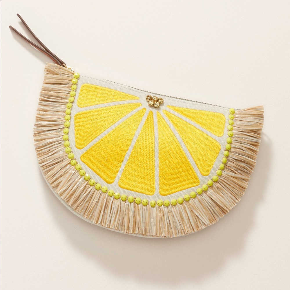 Lemon Raffia Pouch